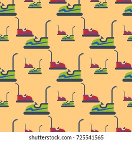 Carousels amusement attraction park cars seamless pattern side-show kids outdoor entertainment construction vector illustration.