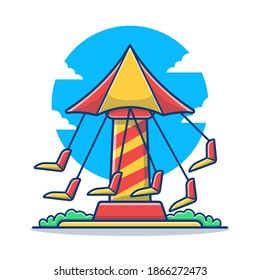 Carousels carnival cartoon vector illustration. Amusements park and circus concept. Flat cartoon style