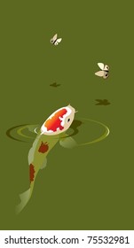 Carp and butterfly. The vector illustration of Sacred Japanese carp playing with butterfly.
