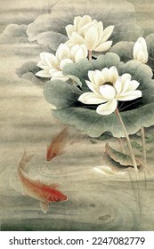 carp chinese, koi, chinese painting, vector