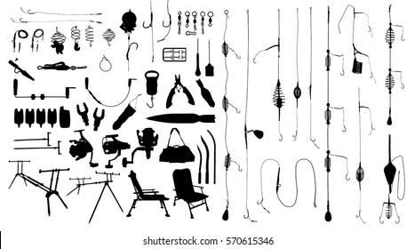 Carp feeder fishing set vector silhouette