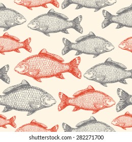 Carp Fish Asian style seamless pattern. Vector illustration