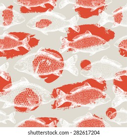 Carp Fish Asian style seamless pattern. Vector illustration