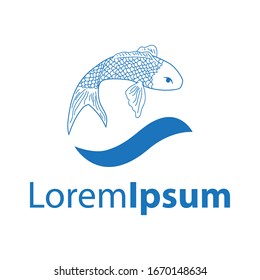 carp fish and blue wave, vector logo template