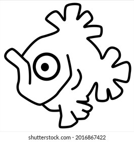 Carp fish cartoon line drawing, vector, horizontal, black and white, isolated
