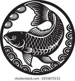 Carp fish drawing vector illustration. 