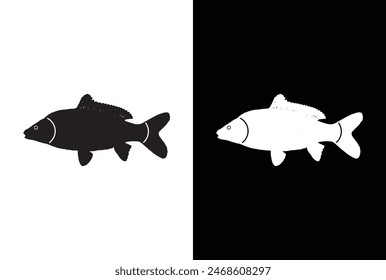 Carp Fish icon black white silhouette. Fisheries logo symbol. silhouette fish on white background, vector illustration