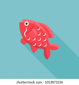 Carp Fish icon for Chinese new year, flat design with long shadow