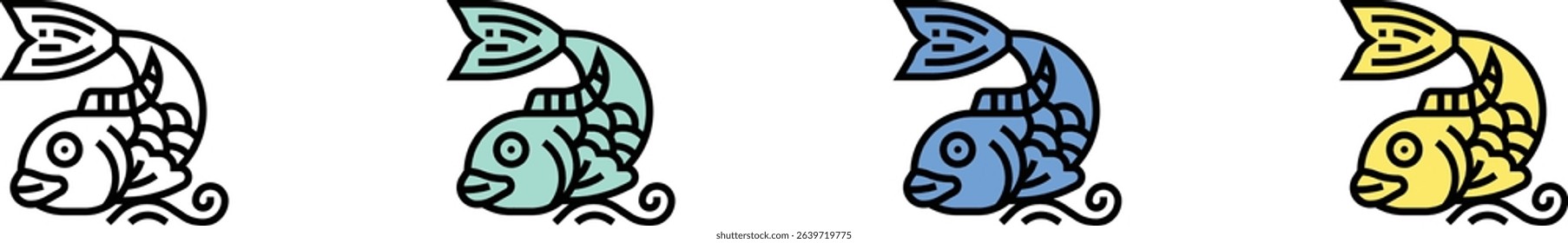 carp fish icon. Outline, Green, Blue and Yellow Style Design Isolated On White Background