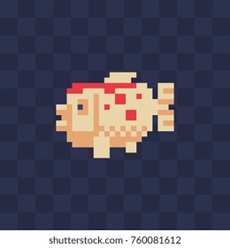 Carp fish icon. Pixel art style design. Knitting design. 8-bit sprites. Isolated vector illustration.