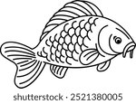 Carp Fish Illustration Outline Black White