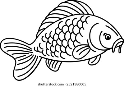 Carp Fish Illustration Outline Black White