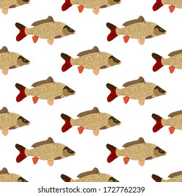 Carp fish illustration seamless pattern on the white background. Vector illustration