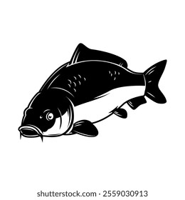 Carp fish isolated on white background. Design element for logo, emblem, sign, brand mark.  Vector illustration