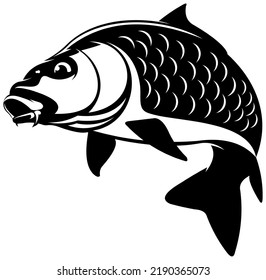 Carp Fish Logo. Unique and fresh Carp fish jumping out of the water. Great to use as your Carp fishing Activity. 