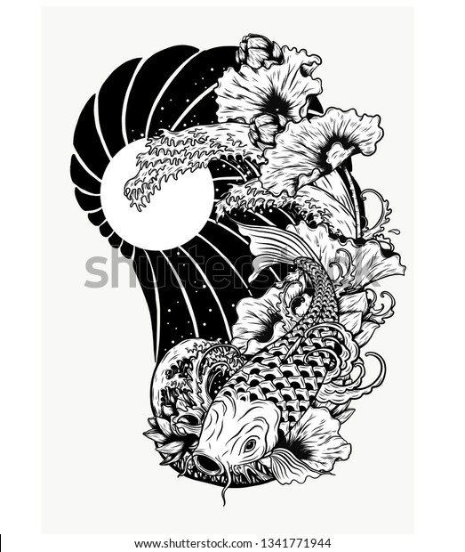 Carp Fish Lotus Vector Tattoo By Stock Vector Royalty Free