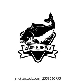 Carp fishing. Emblem template with carp fish. Design element for logo, label, sign, poster. Vector illustration