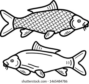 Carp fishing  icon in outline style. Coloring template for modification and customizing  according to a specific task. 