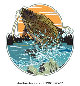 logotipo de ilustración de pesca de cartón 