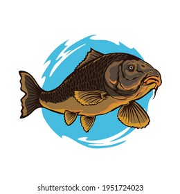 Ilustración vectorial del logotipo de la pesca de carpa, perfecta para el logotipo de la empresa proveedora de la pesca, emblemas, etiquetas, insignias y elementos de diseño, logotipo del club y torneo