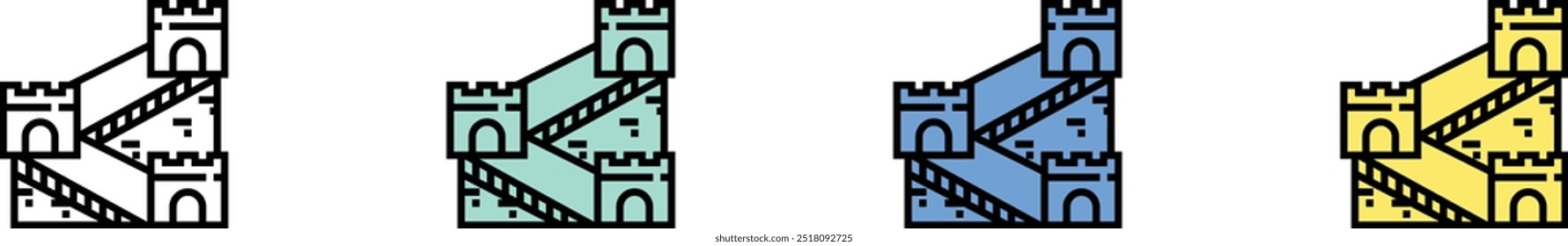 Icono de carpa. Esquema, diseño de estilo verde, azul y amarillo aislado sobre fondo blanco