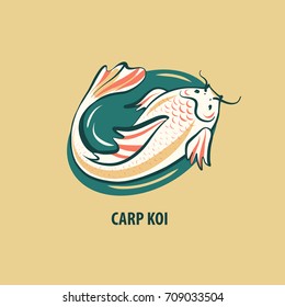 Carp koi. Japanese symbol of success and achieving goal. Sketch vector illustration. 
