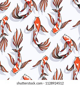 Carp koi vector seamless pattern goldfish background fish texture