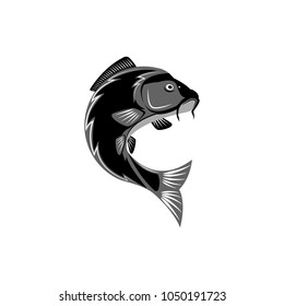 Carp logo, creative pond fish template logo, round emblem for a fishing store