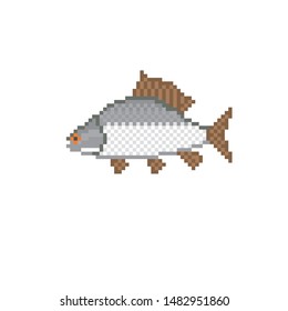Carp pixel art icon. 8-bit. Element design for mobile app, web, sticker, logo. Game assets sprite. retro graphic.