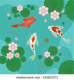 Carp pond vector illustration flat design