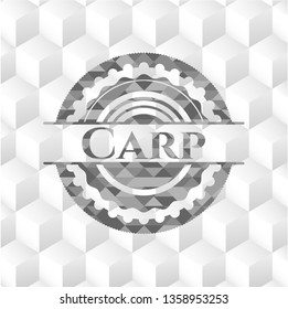 Carp retro style grey emblem with geometric cube white background