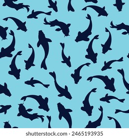 Carp silhouette seamless pattern design.