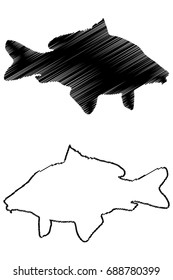 carp silhouette vector, (Cyprinus carpio), 