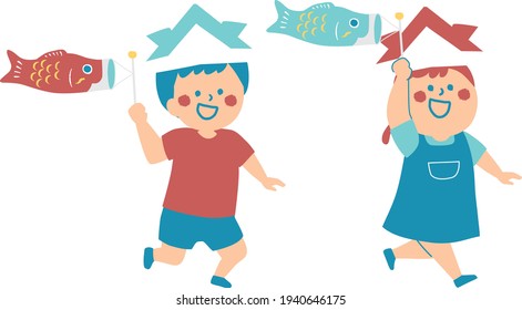 Carp streamer flag and children illustration