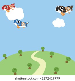 carp streamer and hill background illustration