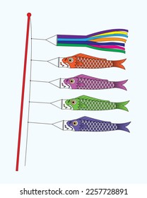 Carp streamer Japanese windsock flag called Koinobori for Japanese children day drawing in cartoon vector