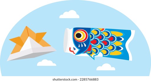 Carp streamer swimming in the sky on the Children's Day. This is an illustration of the Boy's Festival on May 5th.