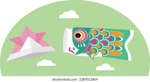Carp streamer swimming in the sky on the Children's Day. This is an illustration of the Boy's Festival on May 5th.