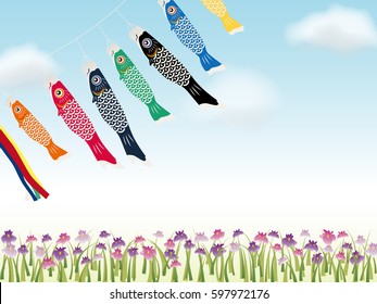 Carp streamers on child's day background.