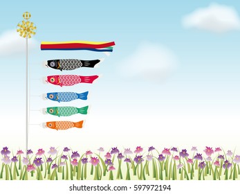 Carp streamers on child's day background.
