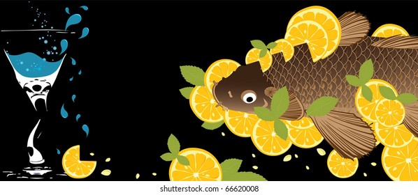 Carp surrounded lemon (vector)