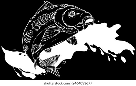 Carp in white line on black background