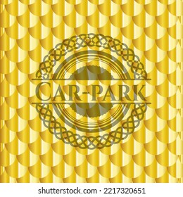 Car-park gold emblem or badge. Scales pattern. Vector Illustration. Detailed. 