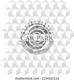 Car-park grey emblem with geometric cube white background