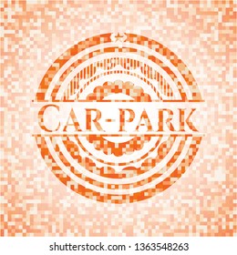Car-park orange tile background illustration. Square geometric mosaic seamless pattern with emblem inside.