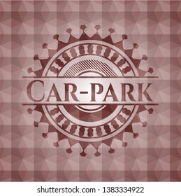 Car-park red emblem with geometric pattern. Seamless.