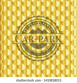 Car-park shiny golden badge. Scales pattern. Vector Illustration. Detailed.