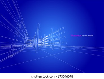 carpark structure architecture abstract drawing, 3d illustration vector