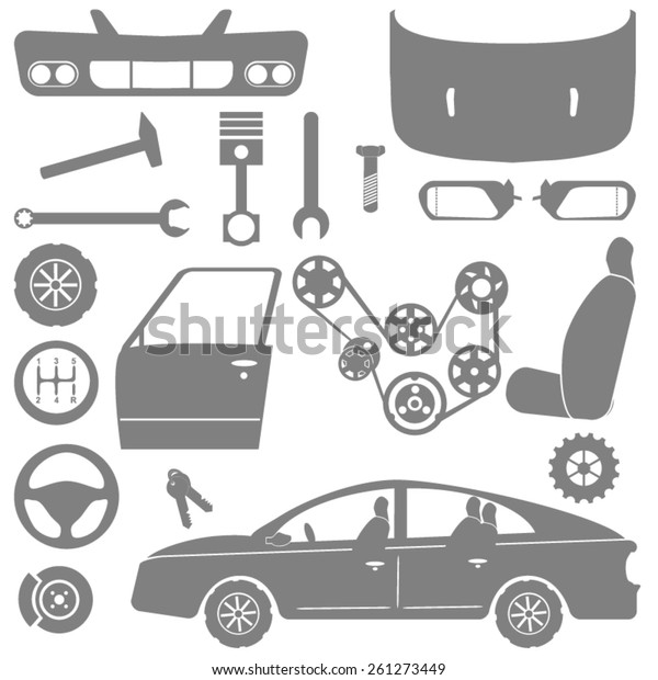 CAR-PARTS-GRAY.chassis, car engine parts and car\
repair\
tools