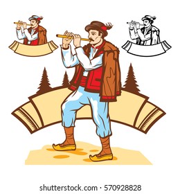 Carpathian man with a pipe in the meadow